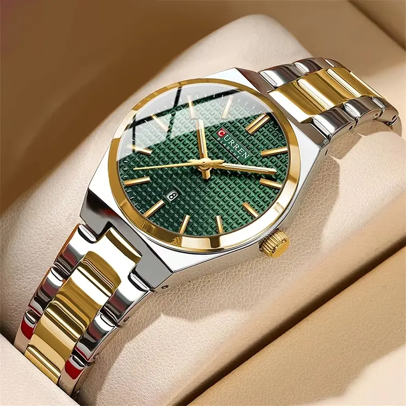 Curren Green Dial Two-tone Couple Watch- 8439